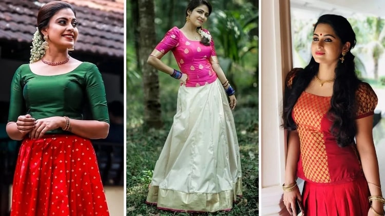 Floral Printed Pattu Pavadai For Girls | Latest Silk Blouse Collection |  The Nesavu – The Nesavu